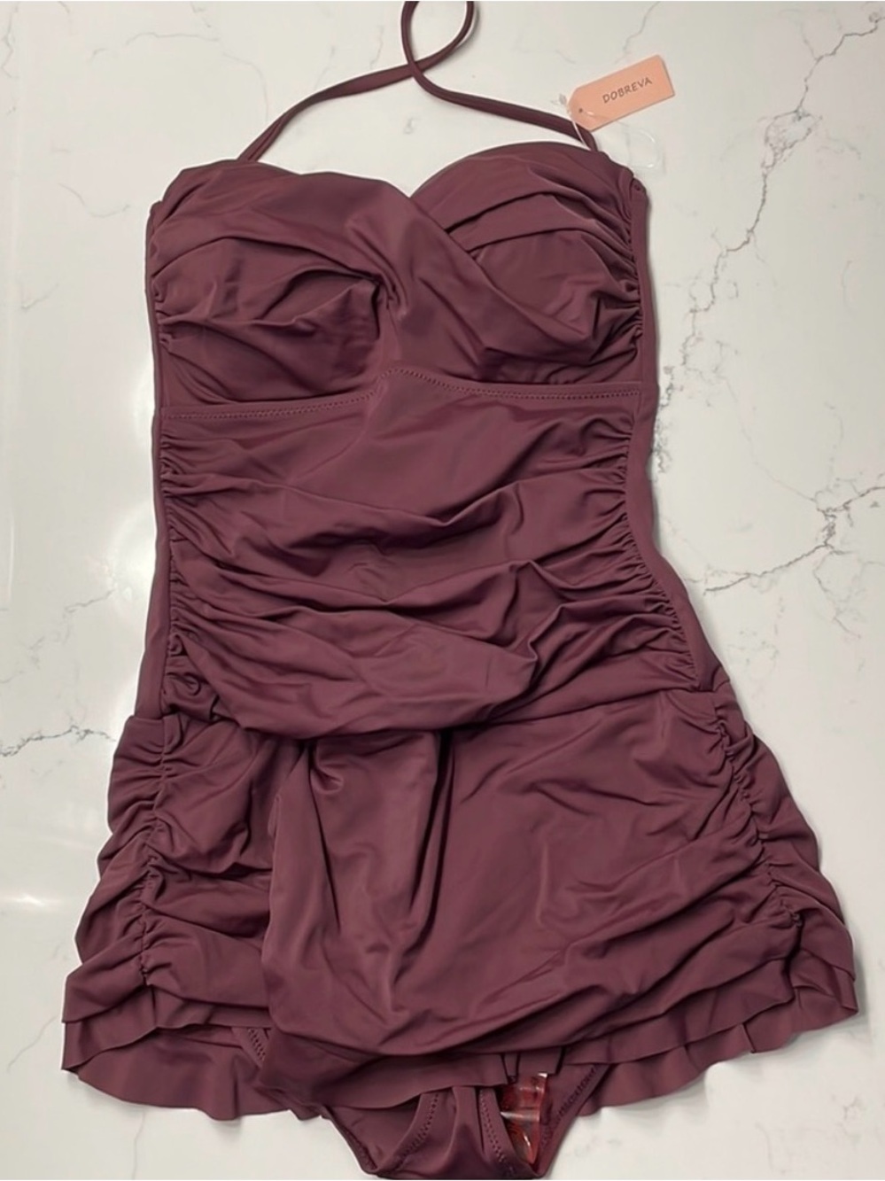 Dobreva Bandeau Halter One Piece Skirted Swimsuit Size 8-10